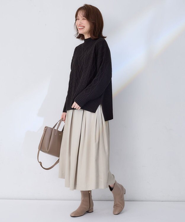 ANY L 【ウエストゴム】ベロアタッチタックスカート アイボリー