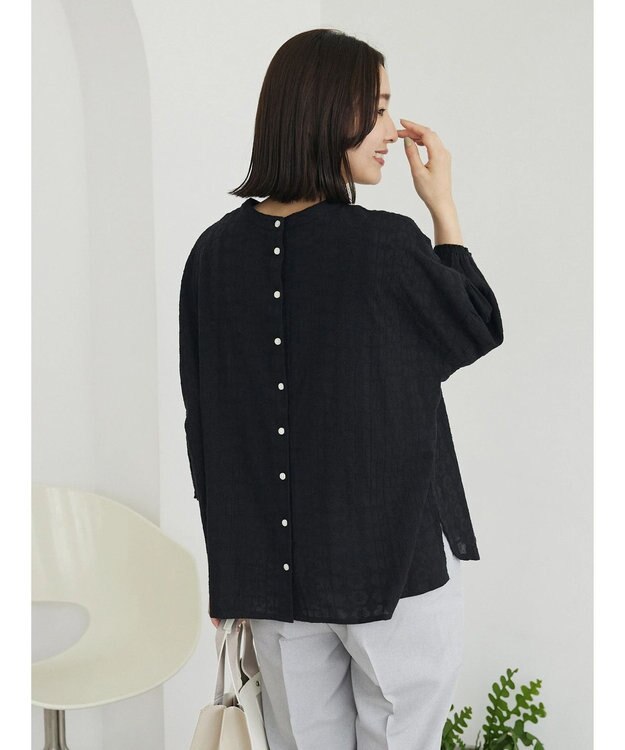 Green Parks インド綿 SET２点 刺繍７分丈ブラウス＋タンクトップ Black