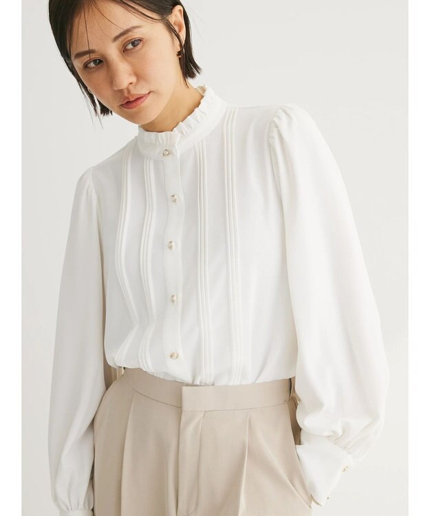 Green Parks ・ＥＬＥＮＣＡＲＥ　ＤＵＥ　ピンタックスタンドブラウス Off White