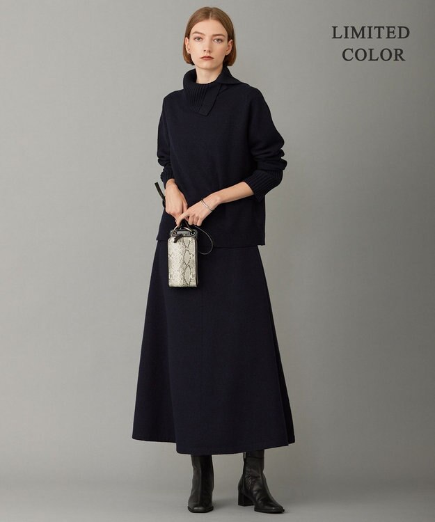 ICB L ミルドウール ニットスカート ネイビー系［WEB限定］