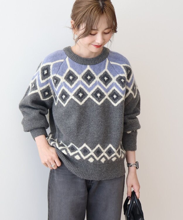 AMERICAN HOLIC フェアアイル柄ニットプルオーバー Gray Mixture