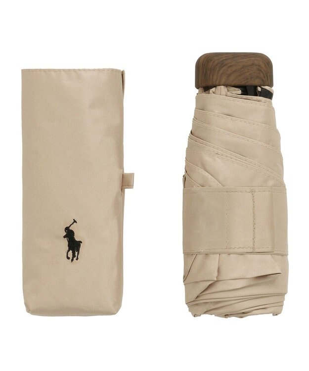 MOONBAT 【WEB限定】POLO RALPH LAUREN(ポロ ラルフローレン) 晴雨兼用日傘 折りたたみ傘 コンパクト PPワンポイント刺繍 一級遮光 遮熱 UV ベージュ