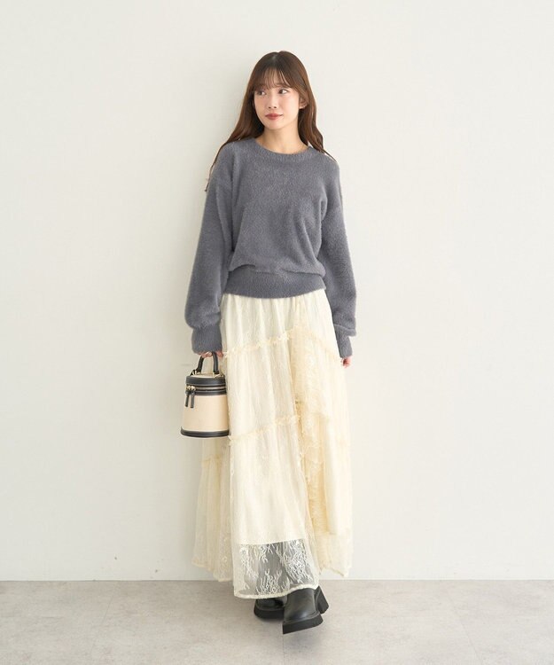 earth music&ecology ミニシャギープルオーバー Charcoal Gray
