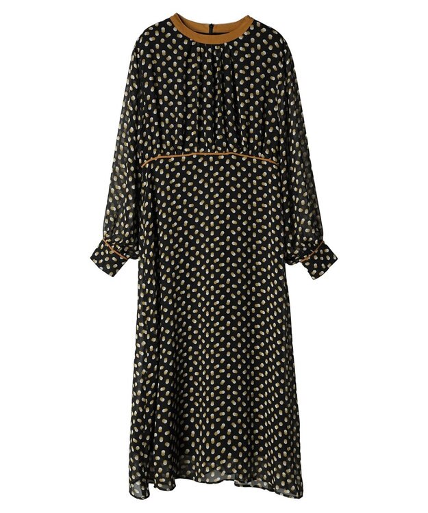 Green Parks armonia．ドットプリントパイピングワンピース Black
