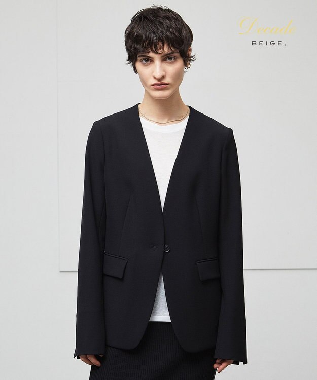 BEIGE， 【洗える】ALAINA / Vネックカラージャケット Black