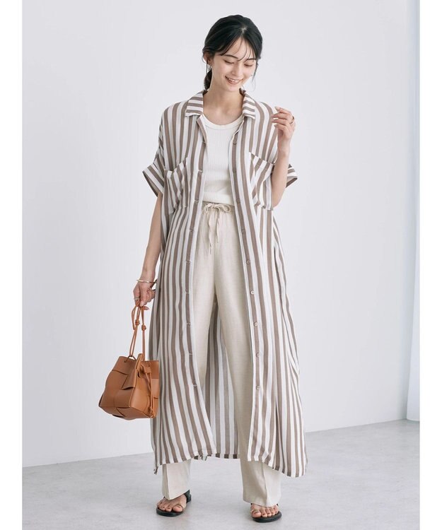 AMERICAN HOLIC 楊柳Ｗポケット開襟ワンピース Stripe