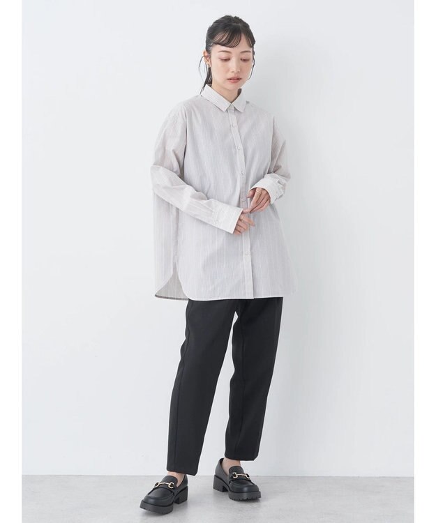 earth music&ecology レギュラーカラーシャツ Stripe Beige