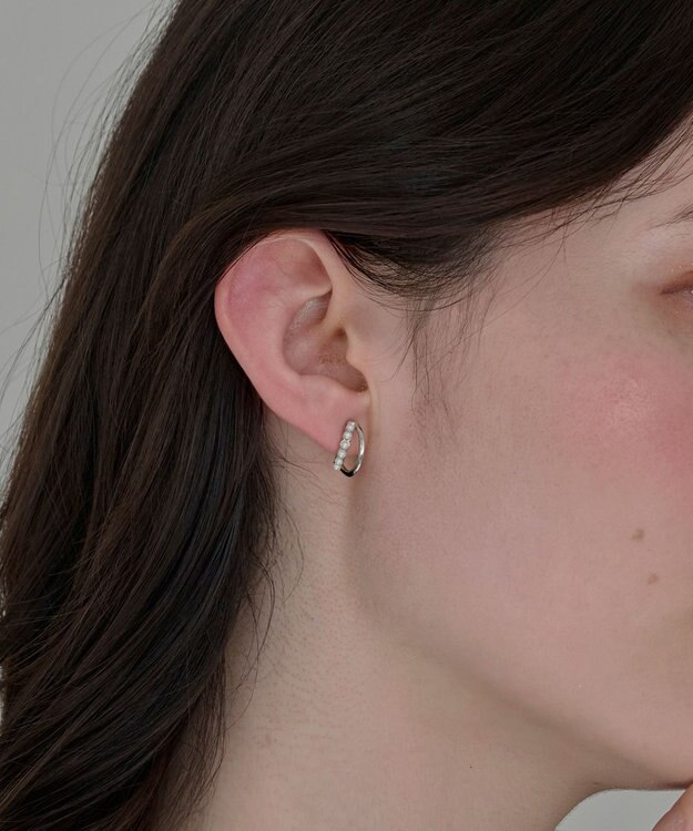 Phoebe 〈痛くないシリーズ/アレルギー対応〉プチパールダブルフープライトフィットイヤリング　シルバー シルバー