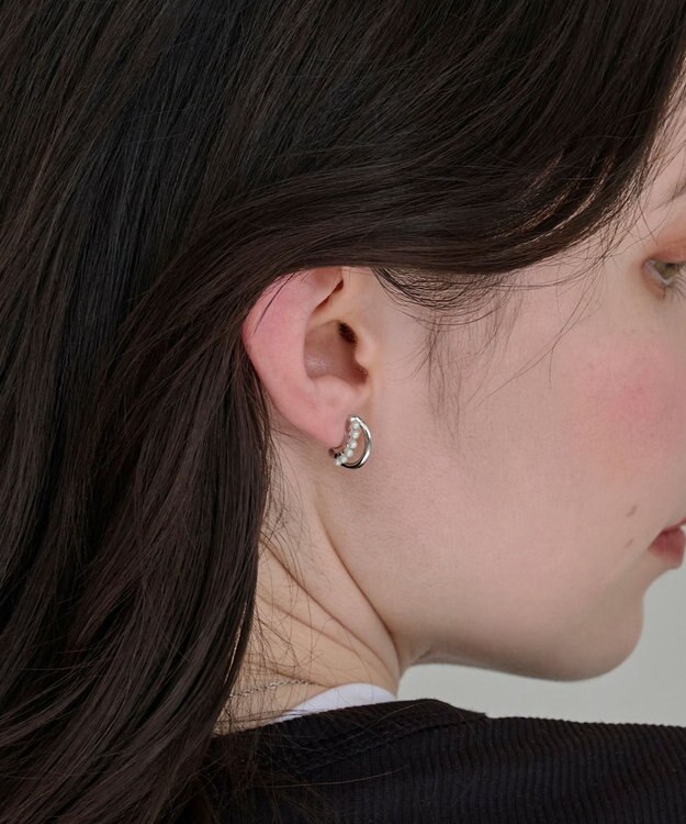 Phoebe 〈痛くないシリーズ/アレルギー対応〉プチパールダブルフープライトフィットイヤリング　シルバー シルバー