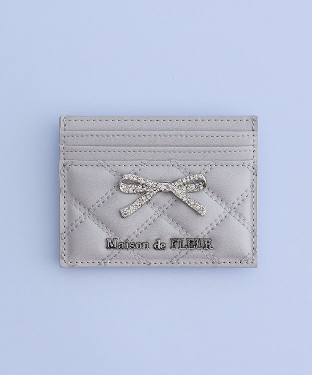 Maison de FLEUR リボンビジューキルティングカードケース Grayish Blue