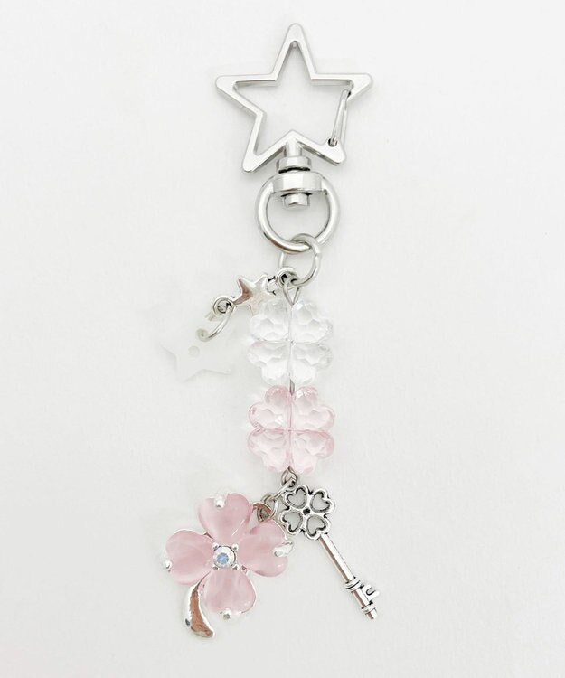 WEGO ビジュークローバービーズキーホルダー ピンク