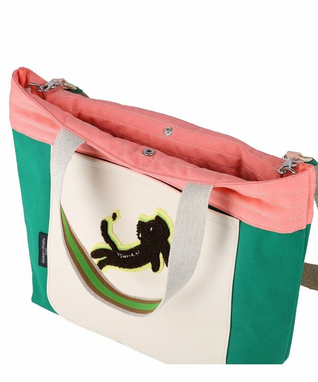 tsumori chisato CARRY キラミックスコンビ トートバッグ 2wayショルダー A4収納 ネコ グリーン