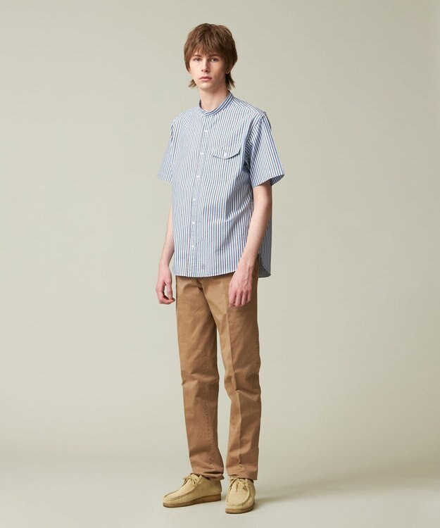 J.PRESS MEN 【クールマックス】サッカー マルチストライプ バンドカラーシャツ サックスブルー系1