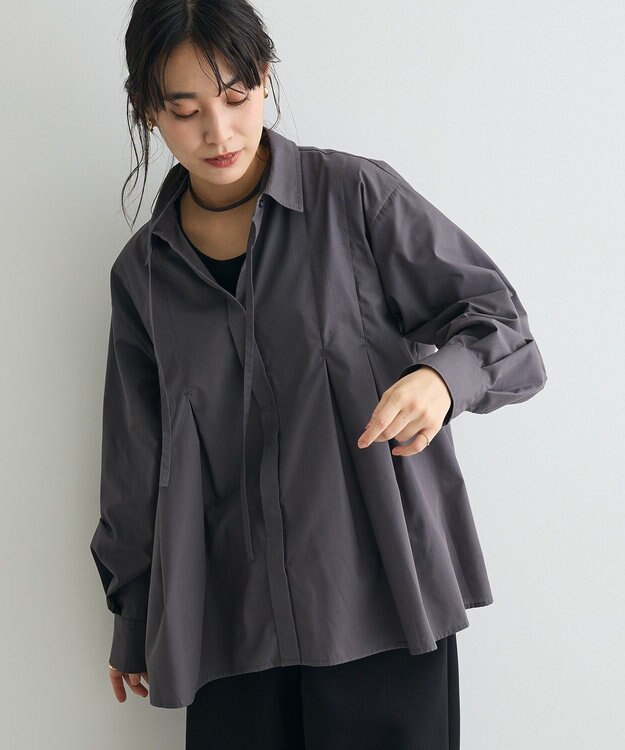 CRAFT STANDARD BOUTIQUE タイ付きタックシャツチュニック Charcoal Gray