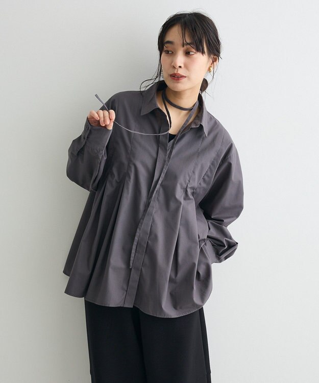 CRAFT STANDARD BOUTIQUE タイ付きタックシャツチュニック Charcoal Gray