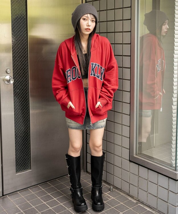 WEGO グラフィックBIGZIPパーカー レッド