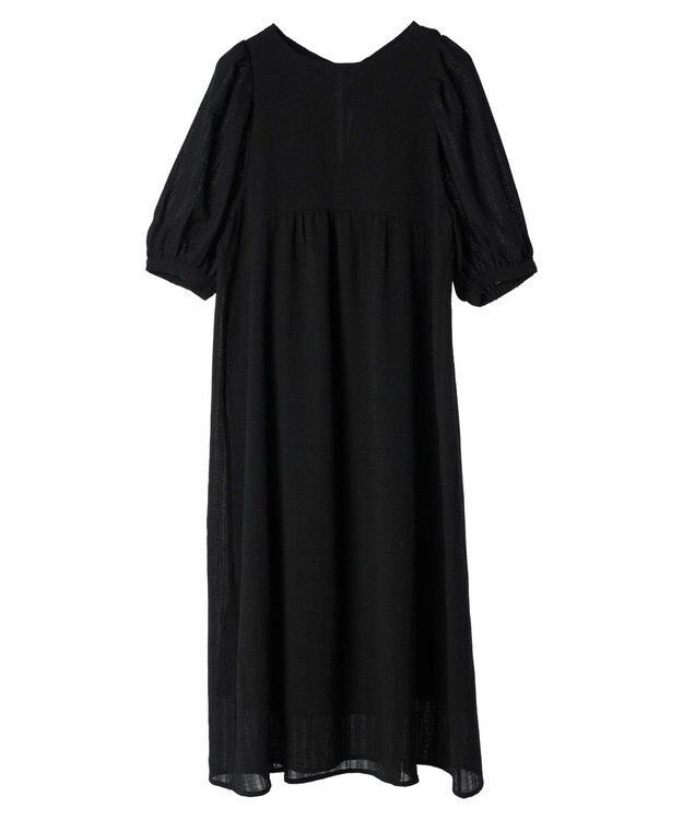 earth music&ecology 膨れジャガードパフ袖ワンピース Black