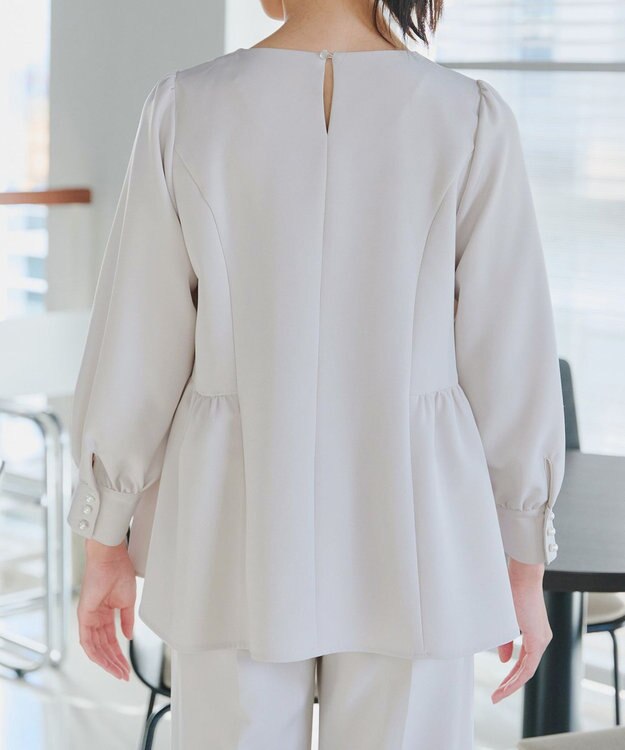 Tiaclasse 【ダブルクロス】パフスリーブペプラムチュニックブラウス グレージュ