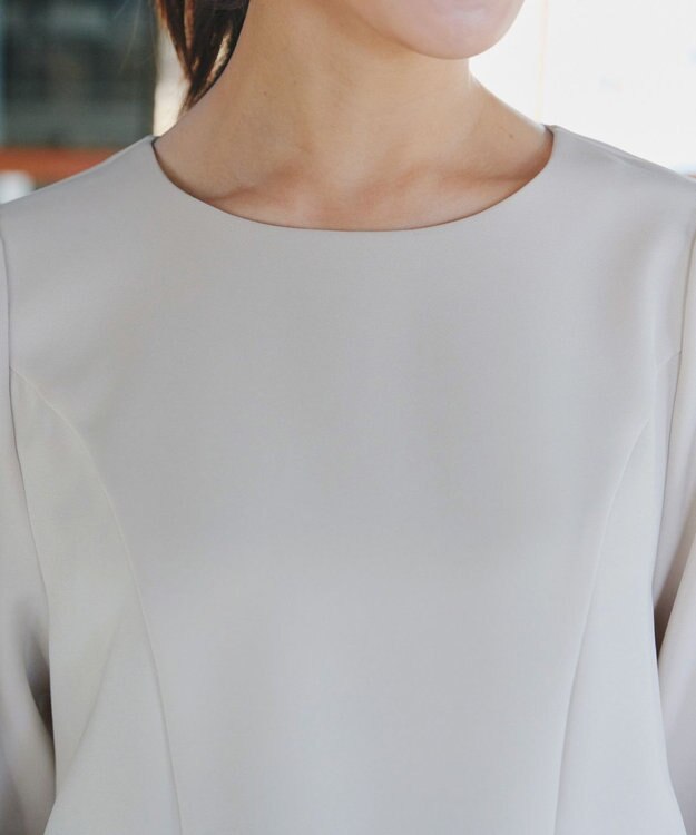 Tiaclasse 【ダブルクロス】パフスリーブペプラムチュニックブラウス グレージュ