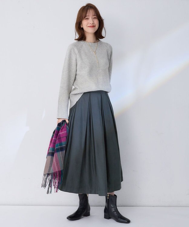 ANY L 【ウエストゴム】ベロアタッチタックスカート チャコール