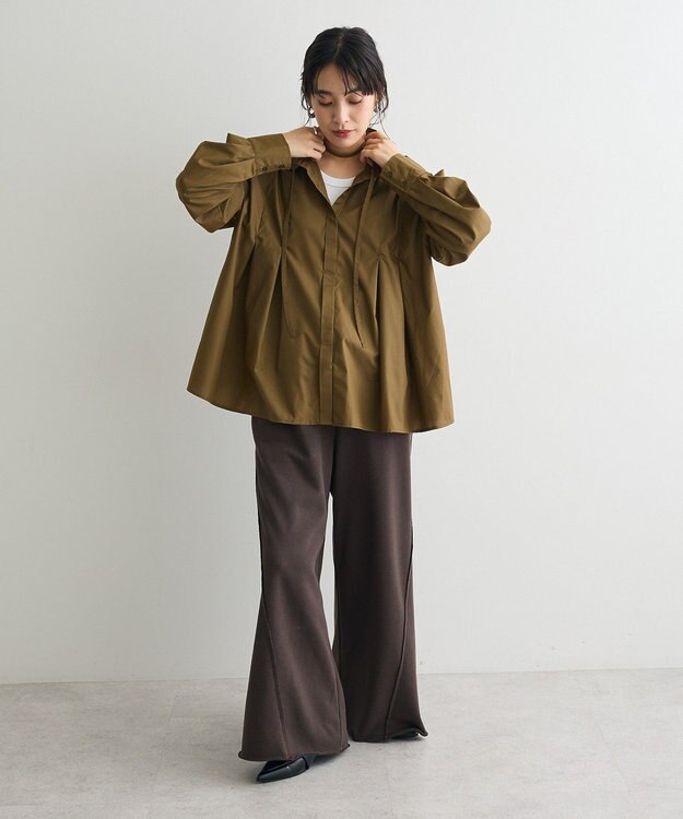 CRAFT STANDARD BOUTIQUE タイ付きタックシャツチュニック Khaki