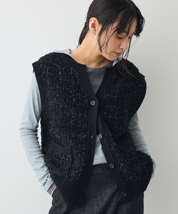 CRAFT STANDARD BOUTIQUE ツイード編みニットベスト Black