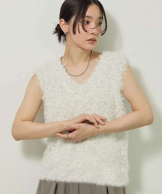 Green Parks フェザーヤーンニットベスト Ivory