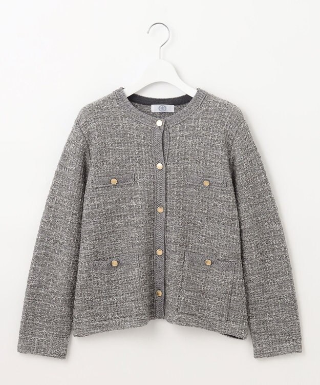 J.PRESS LADIES L 【洗える】TWEEDY ニット ジャケット ライトグレー系5