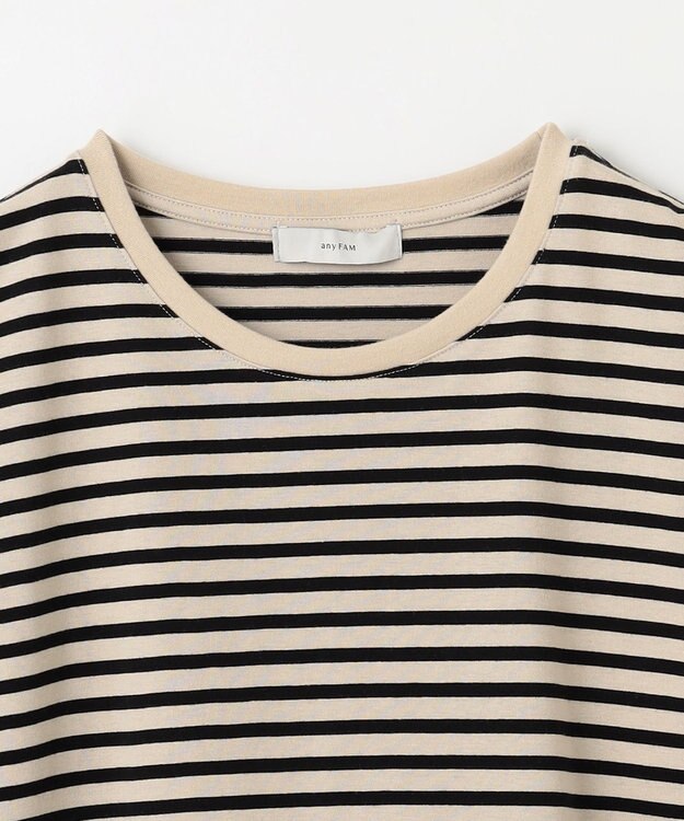 ANY L リブポイントテールＴシャツ ベージュ×ブラック