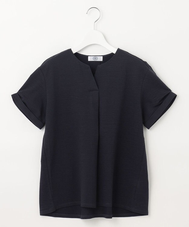 J.PRESS LADIES L 【WEB限定カラーあり・抗菌消臭・吸水速乾】サッカージャージー キーネック カットソー ネイビー系