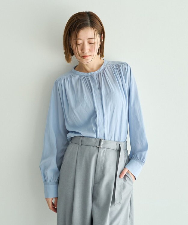 YECCA VECCA ギャザーブラウス Light Blue