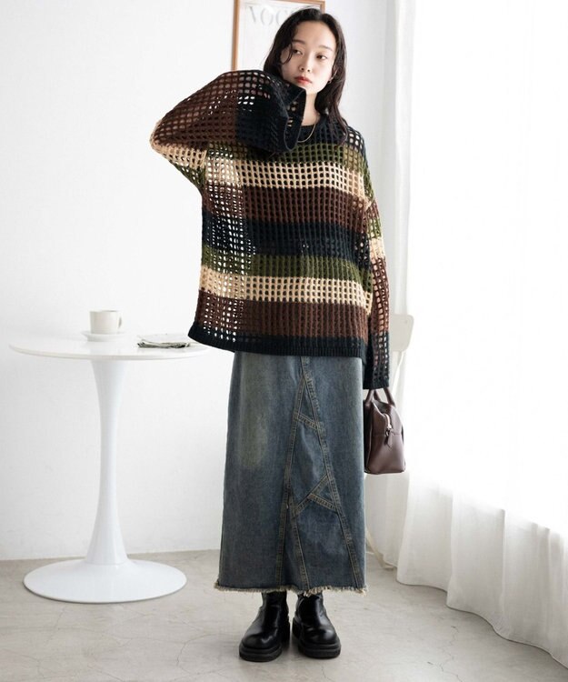 WEGO ビッグメッシュニットプルオーバー グリーン