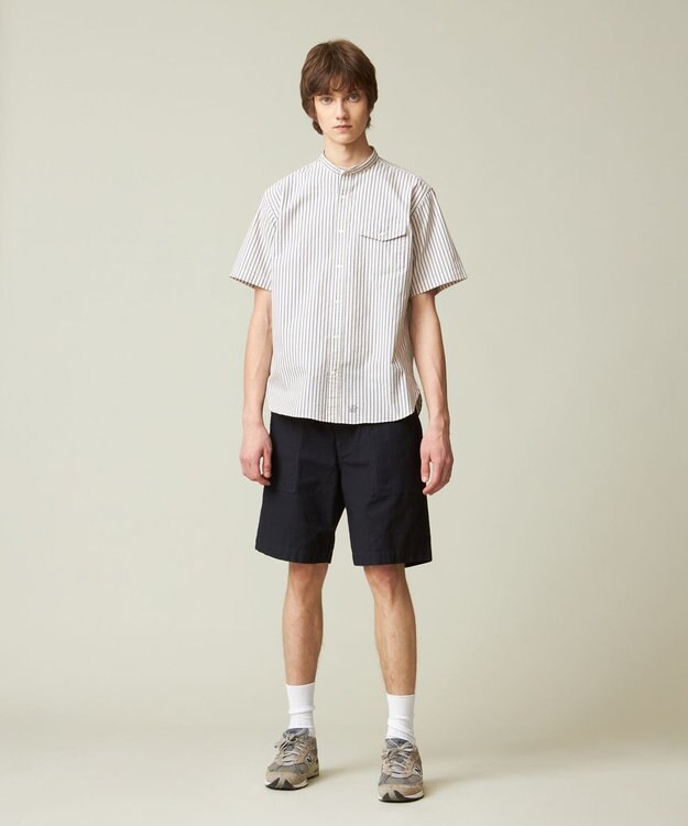 J.PRESS MEN 【クールマックス】サッカー マルチストライプ バンドカラーシャツ ベージュ系1