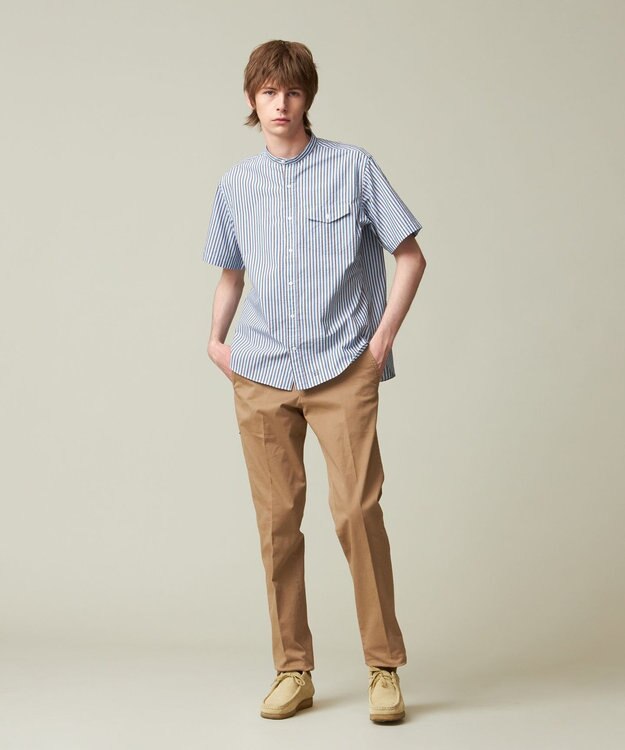 J.PRESS MEN 【クールマックス】サッカー マルチストライプ バンドカラーシャツ サックスブルー系1