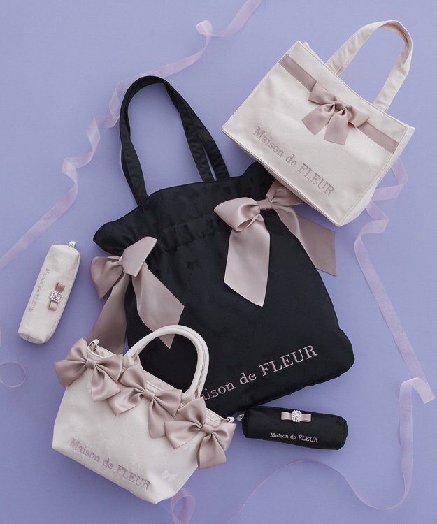 Maison de FLEUR リボンジャカードダブルリボントートバッグ Black