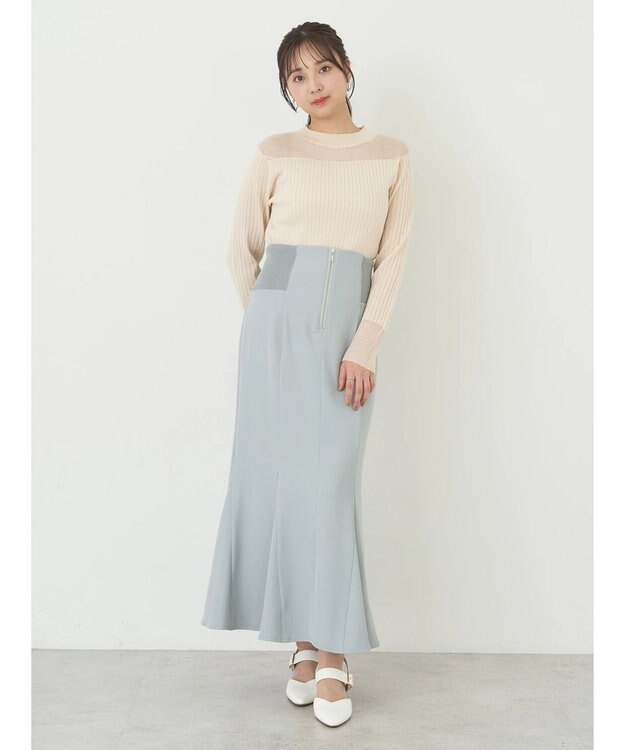 earth music&ecology 部分シアーニットプルオーバー Ivory