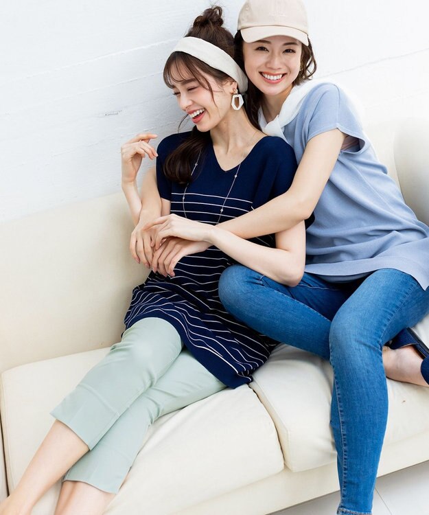 Tiaclasse 【洗える】美脚効果の高いスリットテーパードパンツ ミント