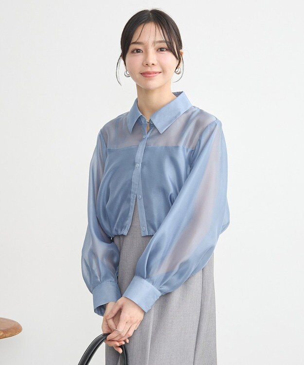 earth music&ecology バルーンシアーショートシャツ Blue