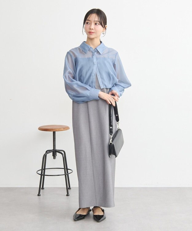 earth music&ecology バルーンシアーショートシャツ Blue