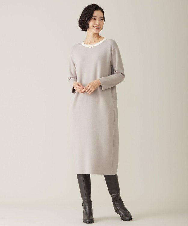 J.PRESS LADIES L 【WEB限定カラーあり・洗える】TRIM RAYON STRETCH ニット ワンピース ベージュ系