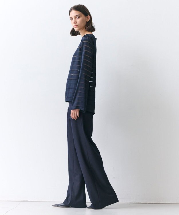 BEIGE， HAUYNITE / ボーダーシアー ボートネックブラウス Navy