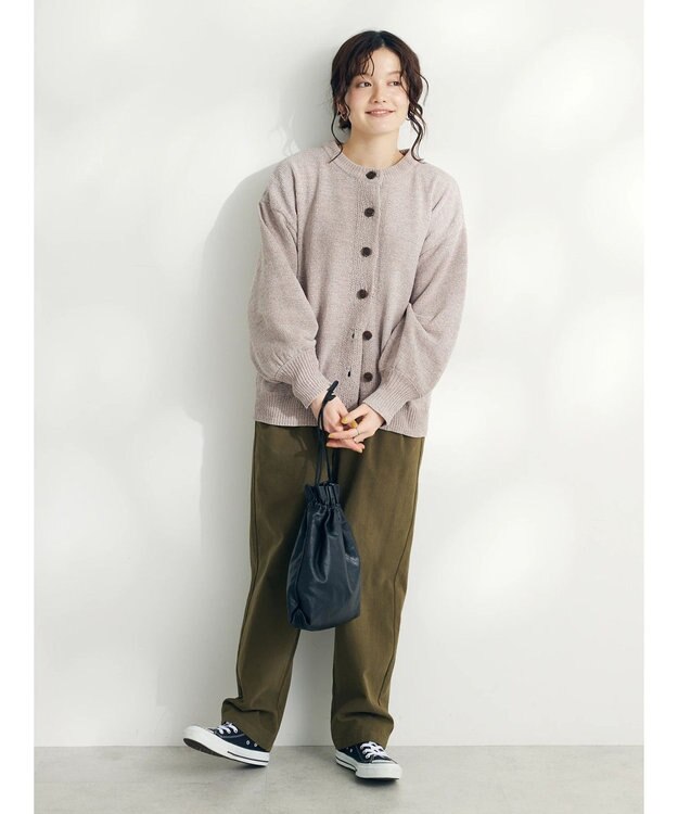 CRAFT STANDARD BOUTIQUE 洗えるコードモールクルーネックカーデイガン Gray Beige