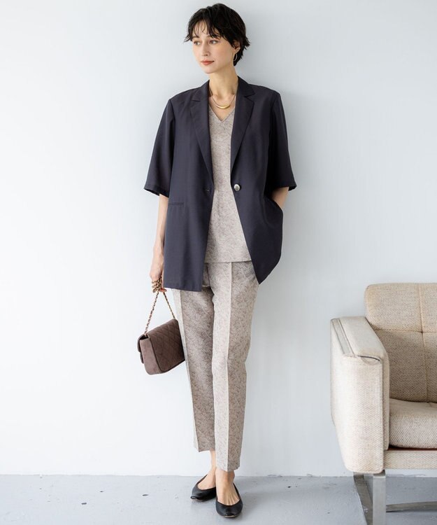 23区 L 【Oggi6月号掲載/速乾性/接触冷感】シアータンブラー ハーフスリーブ ジャケット ダークブラウン系