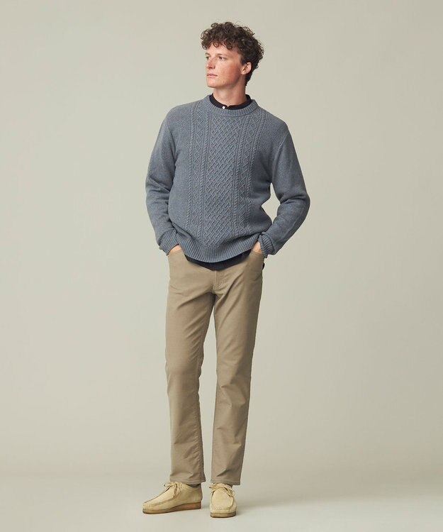 J.PRESS MEN 【Cash Lamb's Wool】ケーブルクルーネック ニット ブルー系