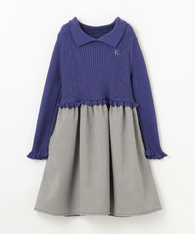 組曲 KIDS 【110-140㎝】千鳥ドッキング ワンピース ダルブルー系