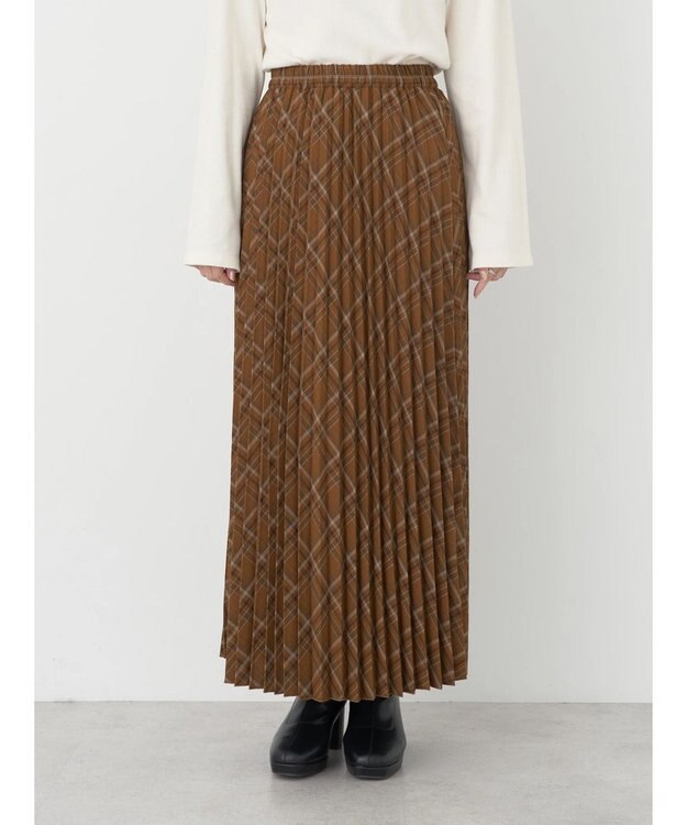 earth music&ecology すきな丈プリーツスカート Check Yellow