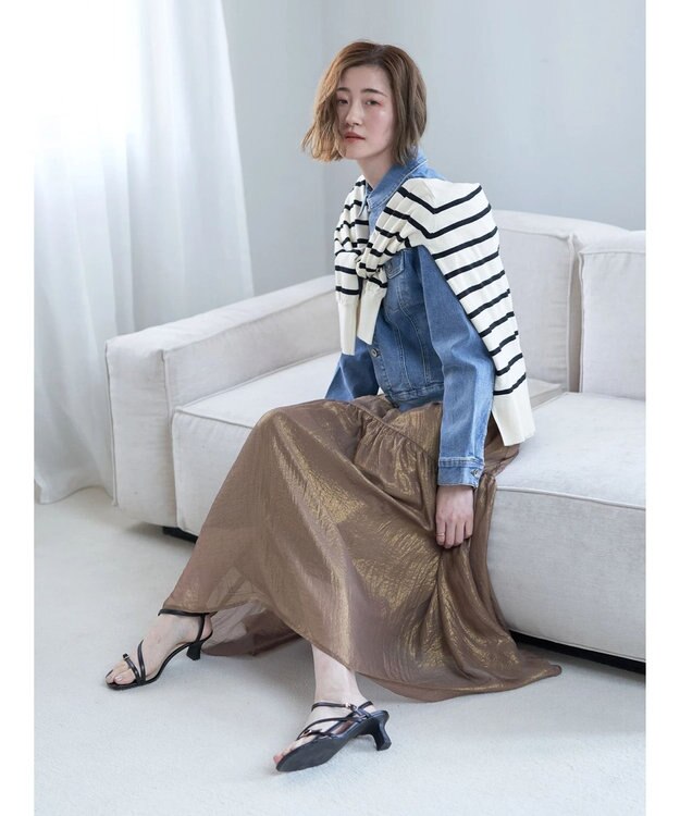 YECCA VECCA 箔プリントシアーギャザースカート Brown