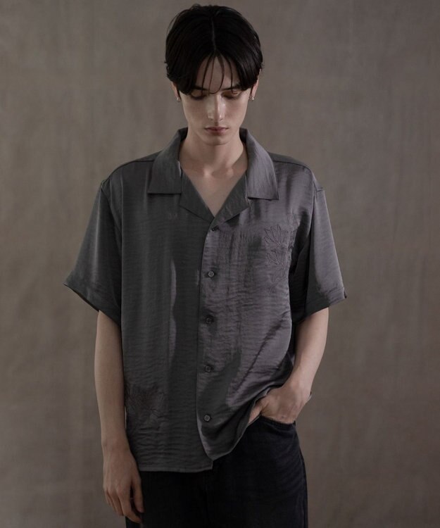 WEGO サテン刺繍シャツ（SS） ダークグレー