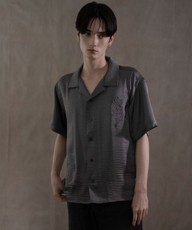 WEGO サテン刺繍シャツ（SS） ダークグレー