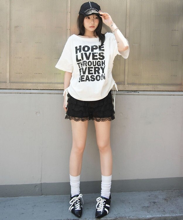 WEGO サイドドロストオフショルグラフィックT ホワイト